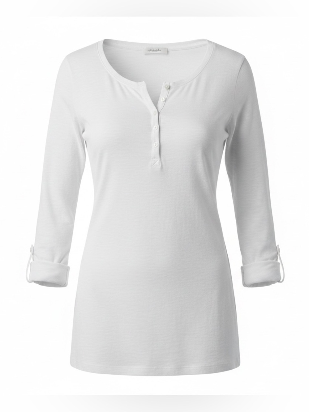 Splendid White Scoop Neck Roll-Tab Sleeve Henley T-Shirt Size Medium